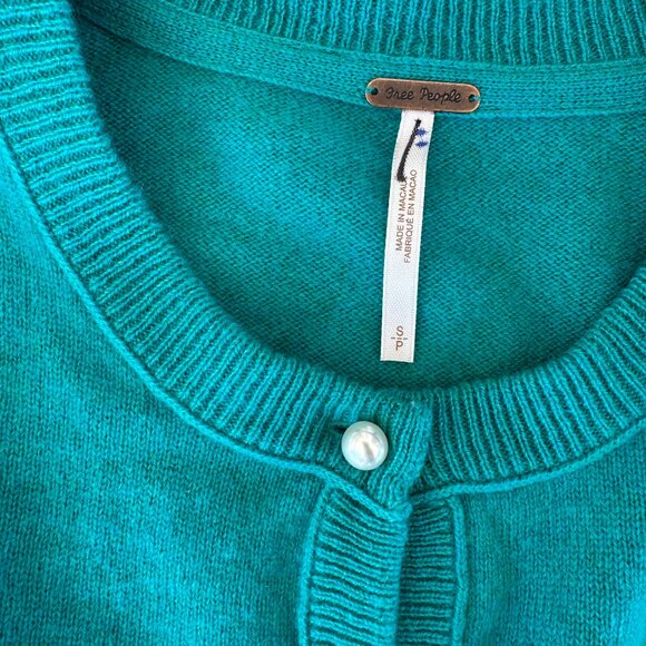Free People Pearl Cashmere Sweater Cardigan Teal Blue Green Small - Picture 6 of 11